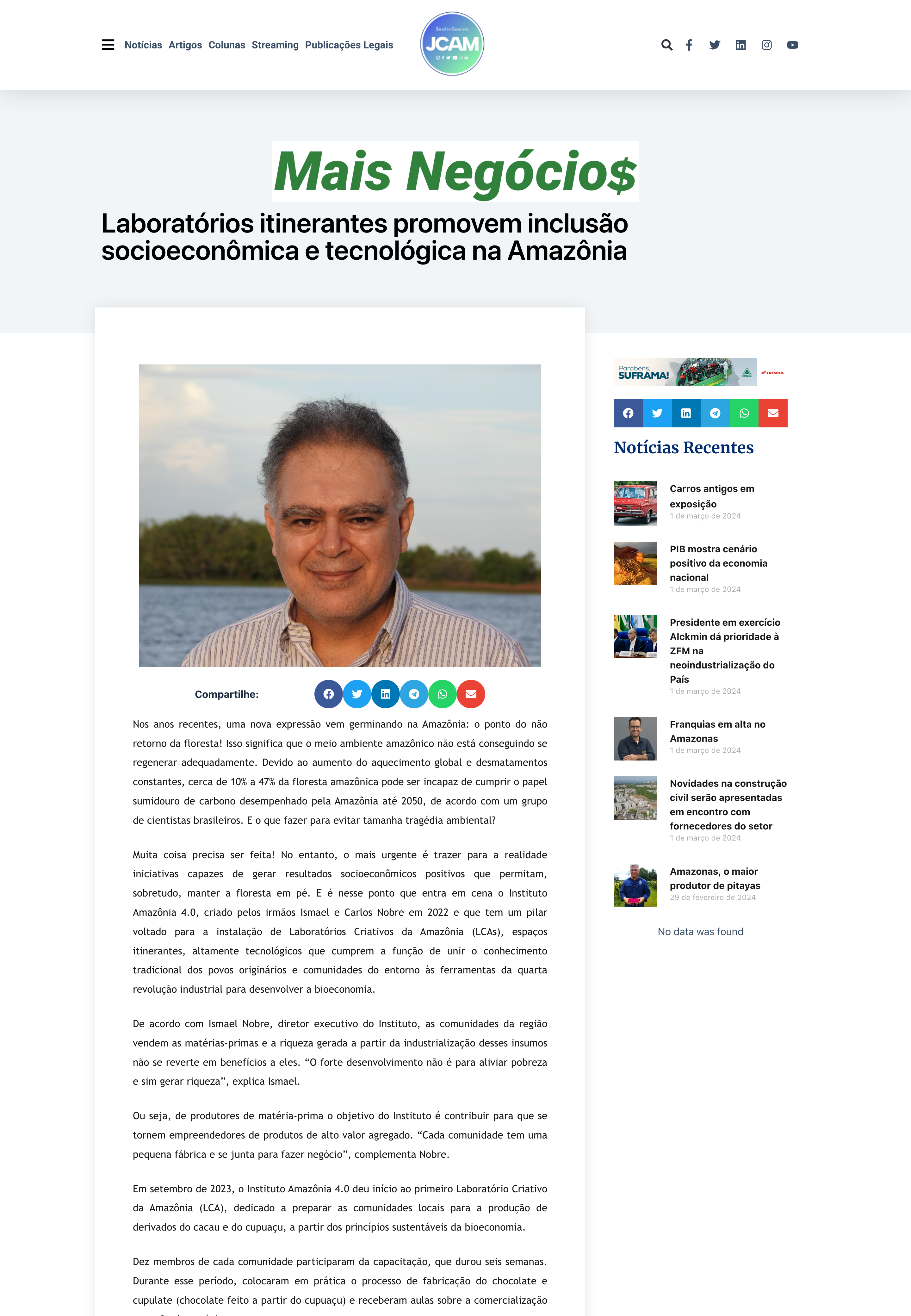 Amazônia 4.0 Institute is featured in the Manaus media